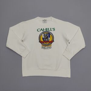 Vintage 80s Cahill's Ireland Sweatshirt Size Large White Graphic Crew Neck